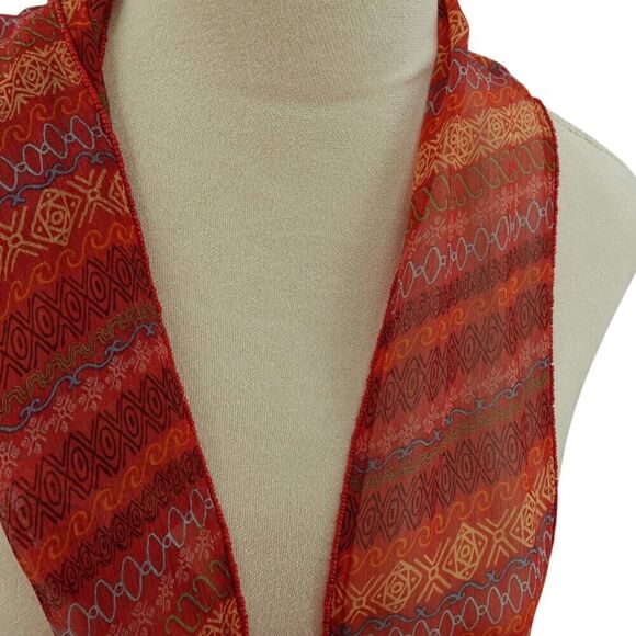 Talbots Geometric Red Orange Beaded Scarf - Picture 4 of 7